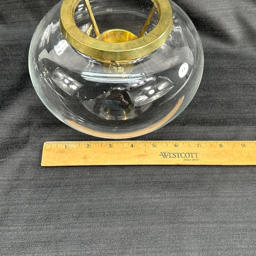Vtg Crate & Barrel Set 2 Blown Glass Bowls W/Solid Brass Candle Inserts Stickers